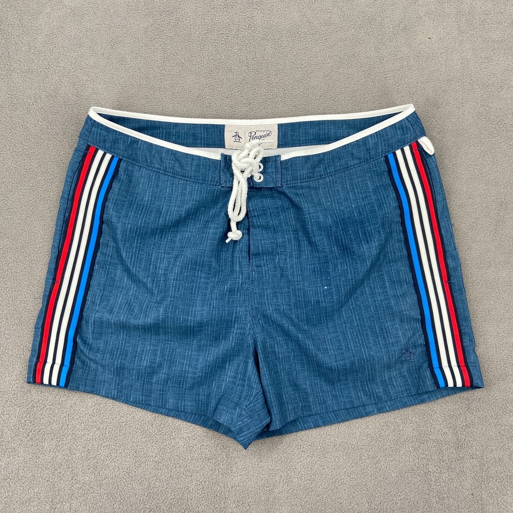 Original Penguin By Munsingwear Board Shorts Men 31 Blue Side Stripes Mesh Lined